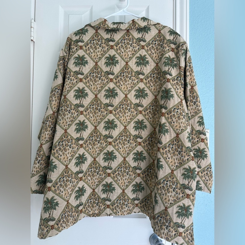 E.L.C.C Tropical Palm Trees Leopard Tapestry Blazer size 3X.  Vintage. - Picture 5 of 6